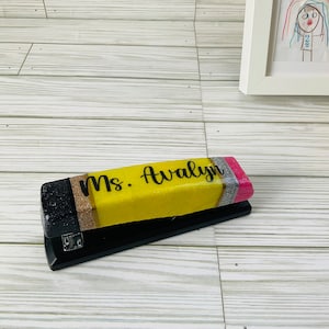 Pencil Stapler | Teacher Gifts | Unique Teacher Desk Accessory | Glitter Pencil Stapler | Sparkling Pencil Design