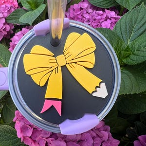 3D Printed Coquette Pencil Bow Straw Topper | Fits 40 oz or 30 oz Stanley Style Tumblers | Back to School Cup  | Girly Teacher Aesthetic