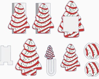 Archivos digitales 3D (STL y 3MF) de un accesorio de escritorio con forma de pastel y árbol de Navidad