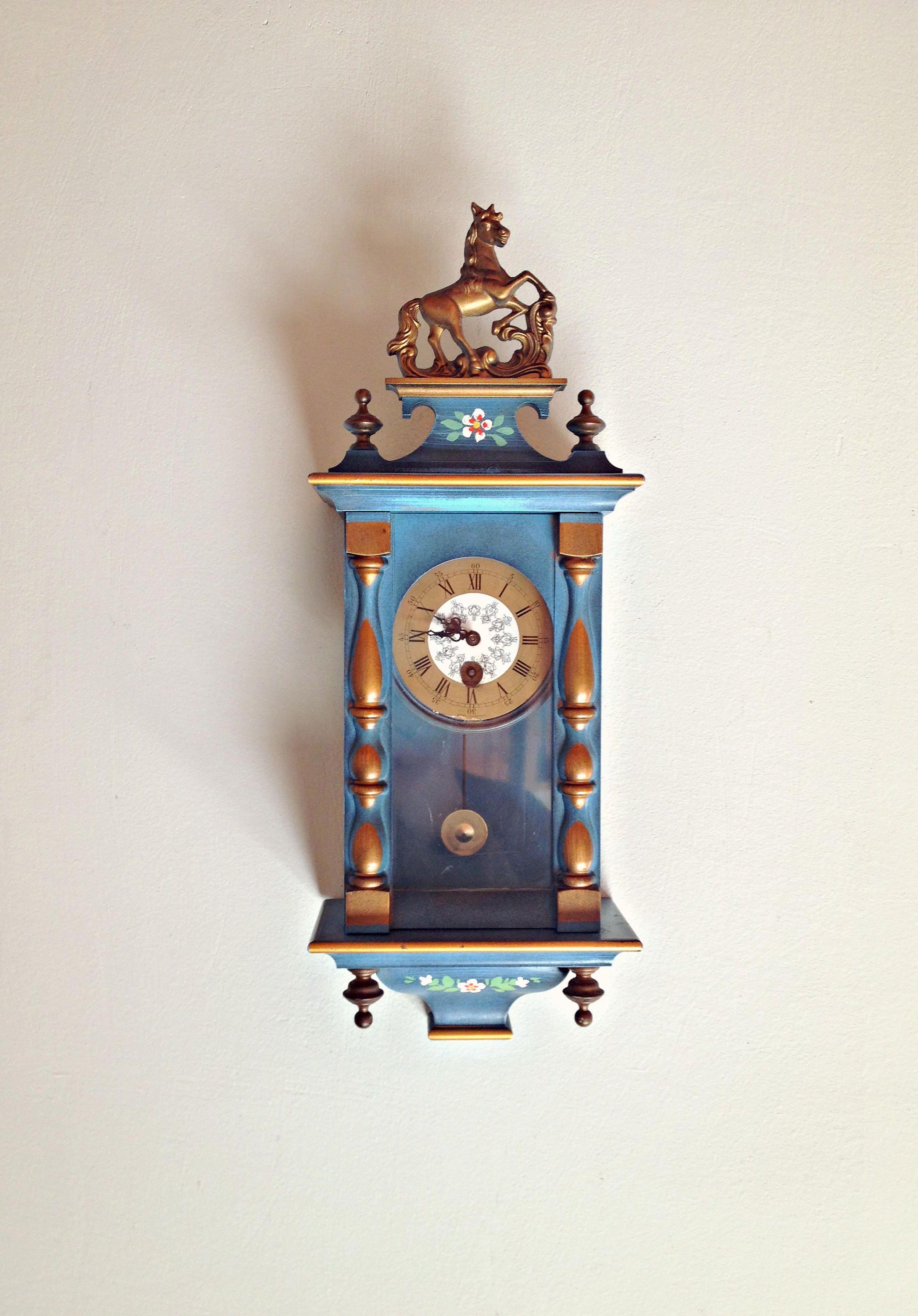 Small pendulum wall clock Floral wall clock German wall Etsy