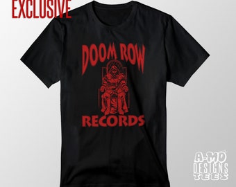 EXCLUSIVE RED Doom Row Records music superhero villain Tshirt Mashup Unisex and Ladies Fit