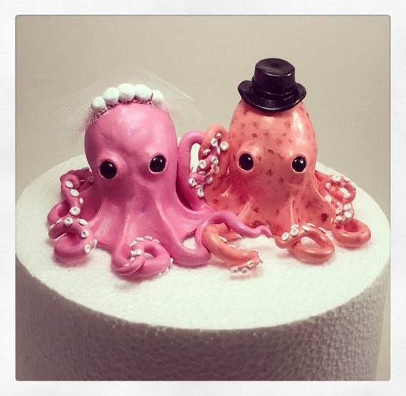 Items similar to Octopus wedding cake topper , octopus bride and groom