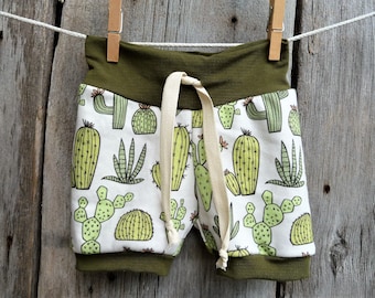 Organic Cotton Baby Shorts: Cactus Print Toddler Shorties