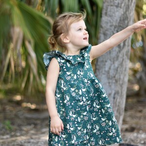 vintage style dress, organic baby toddler dress, Baby gift, Bohemian baby dress, Boho baby clothes, emerald dress, bird baby dress, toddler image 5