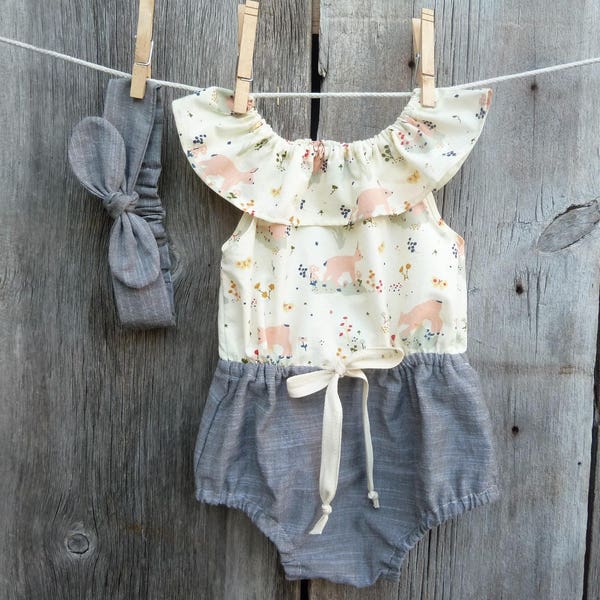 Boho baby romper, Organic baby clothes, baby girl gift, Summer baby clothes,bohemian baby girl,retro baby  clothes, vintage-style
