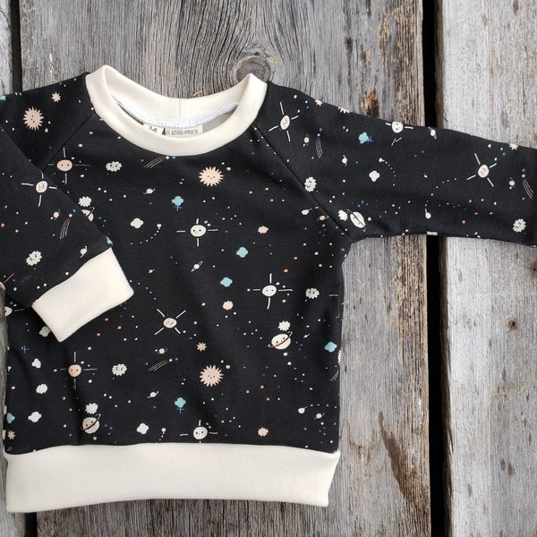 Space long sleeve baby top, space and planets baby clothes,  Organic cotton winter baby sweater