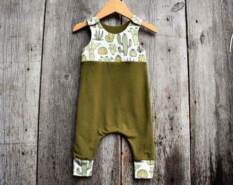 Cactus baby romper, organic baby clothes, cactus baby clothes, baby boy romper, harem romper, bamboo baby clothes, trendy boy clothes