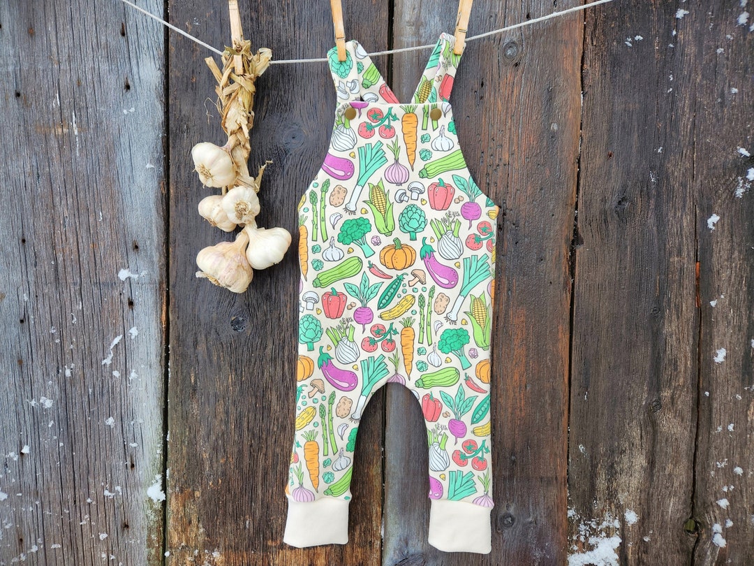 Organic Cotton Baby Romper, Vegetable Farm Overalls, Baby Dungarees