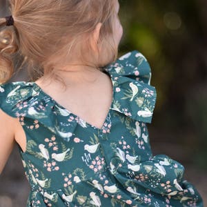 vintage style dress, organic baby toddler dress, Baby gift, Bohemian baby dress, Boho baby clothes, emerald dress, bird baby dress, toddler image 1