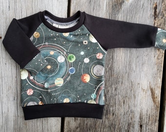 Organic baby clothes, baby space sweater, long sleeve tee, winter baby clothing, baby gift, baby outfit, baby sweatshirt