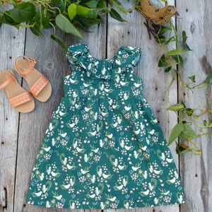 vintage style dress, organic baby toddler dress, Baby gift, Bohemian baby dress, Boho baby clothes, emerald dress, bird baby dress, toddler image 4