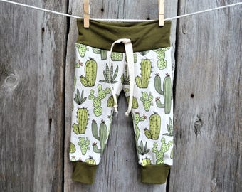 Cactus baby clothes, organic baby clothes, gender neutral baby gift, organic baby leggings,winter baby clothes, baby joggers, cuff leggings