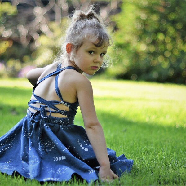 Organic twirl dress, moon baby dress, toddler twirl dress, constellation clothes, Boho toddler dress, organic dress, Baby summer dress