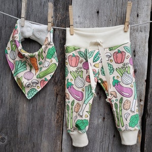 Organic vegetable baby clothes, gardening baby clothes, gender neutral baby, organic baby leggings, farmers market, farmer, baby joggers, image 4