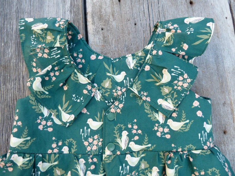 vintage style dress, organic baby toddler dress, Baby gift, Bohemian baby dress, Boho baby clothes, emerald dress, bird baby dress, toddler image 10