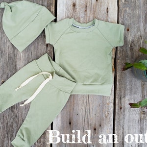 Organic baby clothes, USA-made, ringer tee, sage baby outfit, baby shirt, baby leggings, organic cotton, minimalist baby, gender neutral