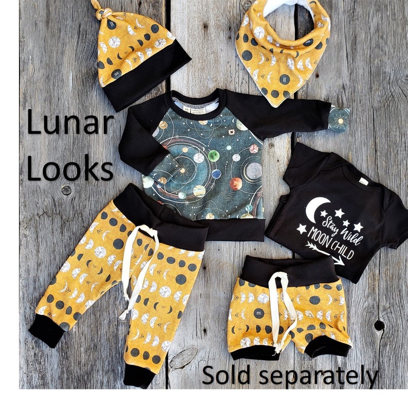 Lunar baby leggings, organic baby clothes, gender neutral baby gift, organic baby leggings, moon phases, baby joggers, moon child image 5