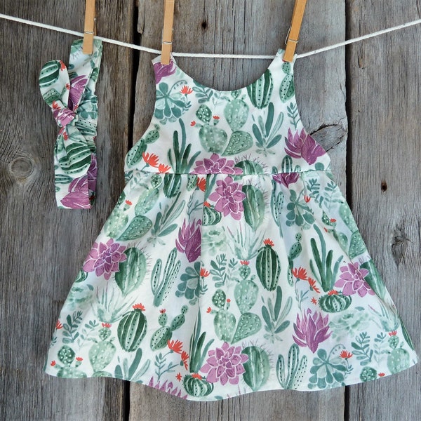 LAST ONE size 3-6mo, Cactus dress, organic baby clothes, desert baby, Baby girl gift, toddler clothes, succulent baby clothes