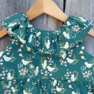 vintage style dress, organic baby toddler dress, Baby gift, Bohemian baby dress, Boho baby clothes, emerald dress, bird baby dress, toddler image 8