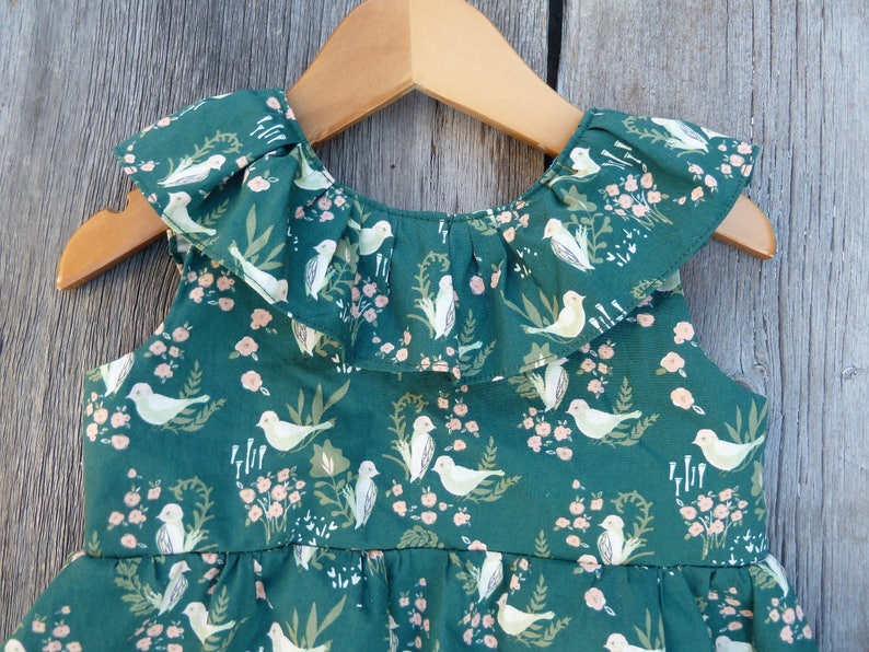 vintage style dress, organic baby toddler dress, Baby gift, Bohemian baby dress, Boho baby clothes, emerald dress, bird baby dress, toddler image 8