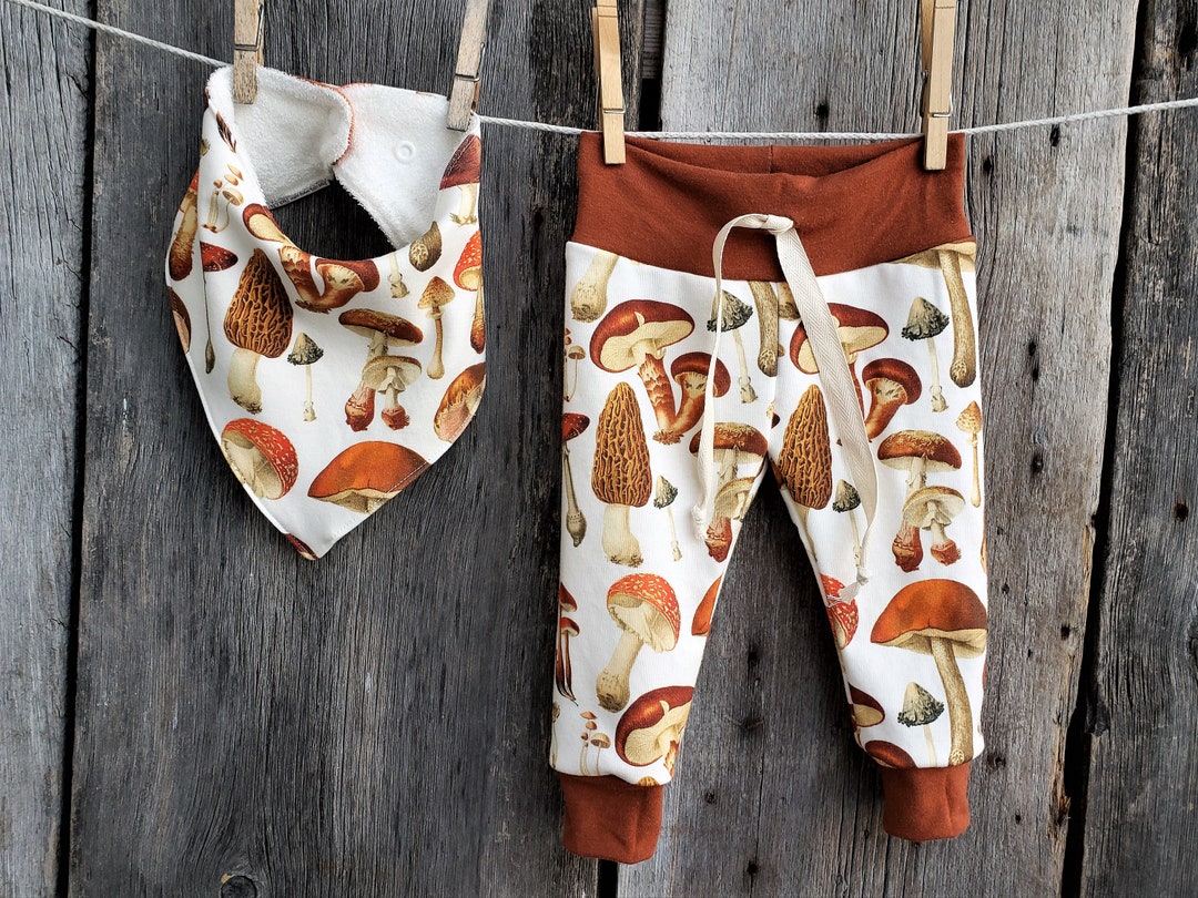 Organic Mushroom Baby Pants, Vintage Botanical Baby, Gender Neutral Baby, Organic Baby Leggings