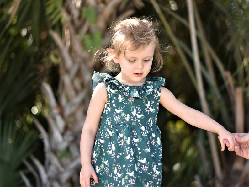 vintage style dress, organic baby toddler dress, Baby gift, Bohemian baby dress, Boho baby clothes, emerald dress, bird baby dress, toddler image 6