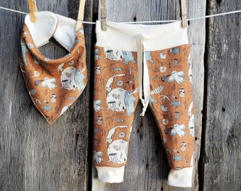 Woodland organic baby clothes, gender neutral baby, organic baby leggings, baby joggers