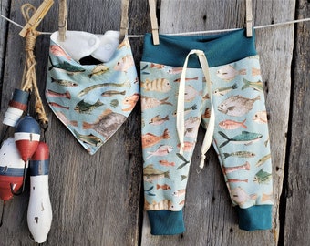 Bio-Babykleidung, Leggings mit Angel-Print und optionales Lätzchen, See und Meer
