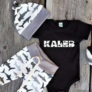 Personalized Shark Baby Outfit: Organic Cotton Layette Set
