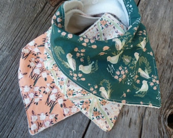 Baby bandana bibs, Organic baby bib, Organic bandana bib, Baby girl bandana, Organic drool bib, Modern bib, Baby birds, baby girl gift