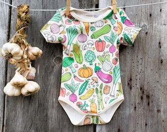 Organic baby bodysuit, Gardening baby, Gender neutral baby, Vegetable baby clothes, handmade baby clothes