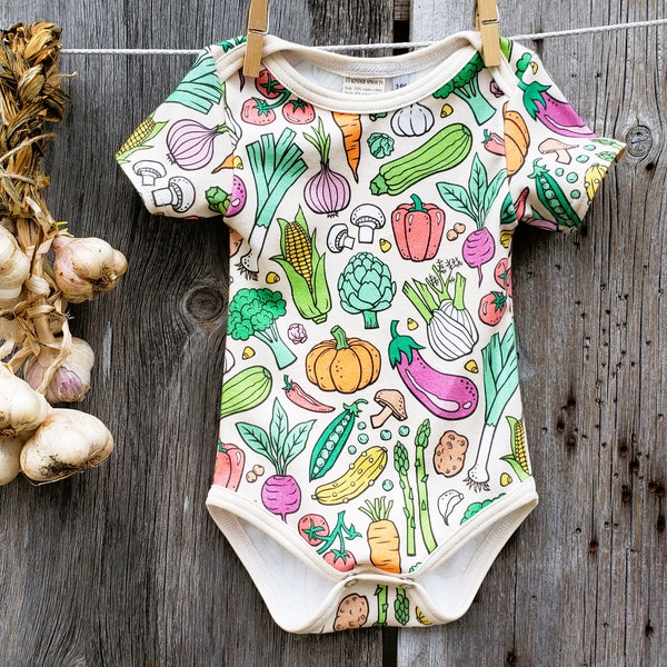 Organic baby bodysuit, Gardening baby, Gender neutral baby, Vegetable baby clothes, handmade baby clothes