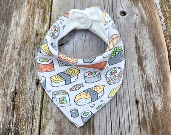 Sushi-Baby-Bandana-Lätzchen, Bio-Baumwolle mit Bambus gefüttert, in den USA hergestellt, Foodie-Baby