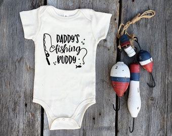 Fishing buddy onesie, organic baby clothes, fishing baby,  newborn gift, baby coming home,  natural baby, ocean baby