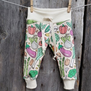 Organic vegetable baby clothes, gardening baby clothes, gender neutral baby, organic baby leggings, farmers market, farmer, baby joggers, image 3