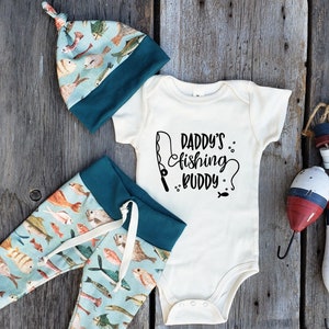 Fishing baby set, Organic baby clothes, baby shower gift, Daddys fishing buddy, coming home outfit, ocean baby, fish baby