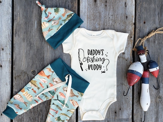 Fishing Baby Set, Organic Baby Clothes, Baby Shower Gift, Daddys