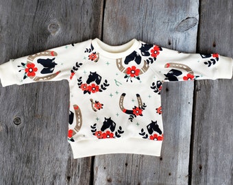 Organic long sleeve baby top, Horse baby clothes,  organic cotton winter baby sweater