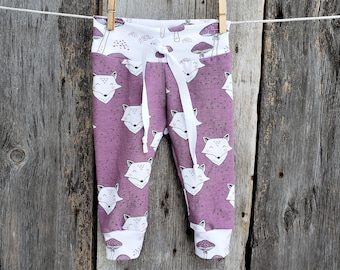 Organic Fox Baby Joggers: Lavender Woodland Leggings
