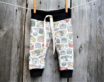 Sushi baby clothes, organic baby clothes, gender neutral baby gift, organic baby leggings,winter baby clothes, baby joggers, cuff leggings