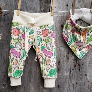 Organic vegetable baby clothes, gardening baby clothes, gender neutral baby, organic baby leggings, farmers market, farmer, baby joggers, image 1