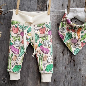 Organic vegetable baby clothes, gardening baby clothes, gender neutral baby, organic baby leggings, farmers market, farmer, baby joggers, zdjęcie 1