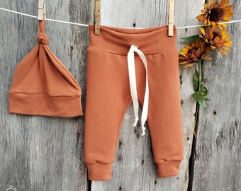 Organic cotton bamboo baby joggers, Fally baby clothes, rust baby leggings, winter baby clothes, organic baby outfits