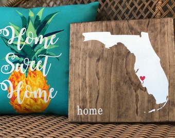 Florida State Wooden Sign, Fl Home Sign With Heart, Florida Themed Closing Gift, Home State Wood Sign, Tampa, Orlando, Miami, West Palm