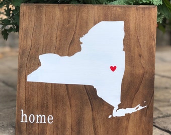 New York State Home Wooden Sign, NY Wooden Sign, Rustic Sign of New York, State Sign With A Heart, NY Closing Gift,