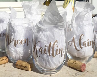 Personalized Name Wine Glasses, First Name Glasses, Bridesmaid Wine Themed Gift, Name Place Setting for Table ,Sorority Glasses