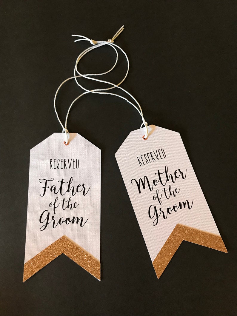 Seating Arrangement Signs Wedding Reserved Tags Rose Gold Glitter