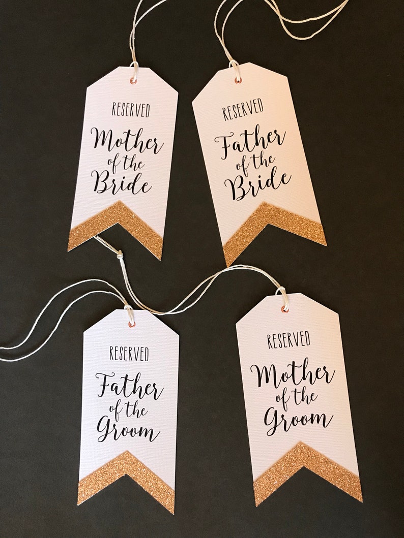 Seating Arrangement Signs Wedding Reserved Tags Rose Gold Glitter