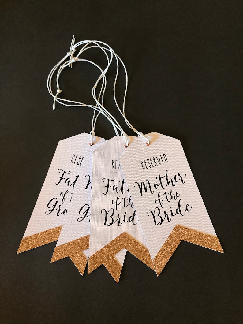 Seating Arrangement Signs Wedding Reserved Tags Rose Gold Glitter