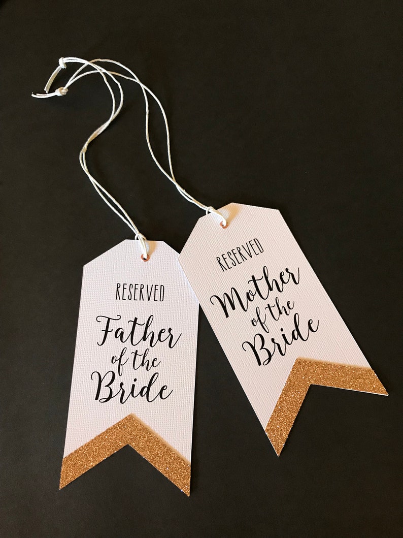 Seating Arrangement Signs Wedding Reserved Tags Rose Gold Glitter